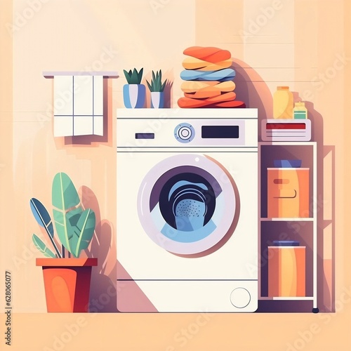 Generative AI : Smart Home Helper: AI-Generated Illustration of a Futuristic Washing Machine