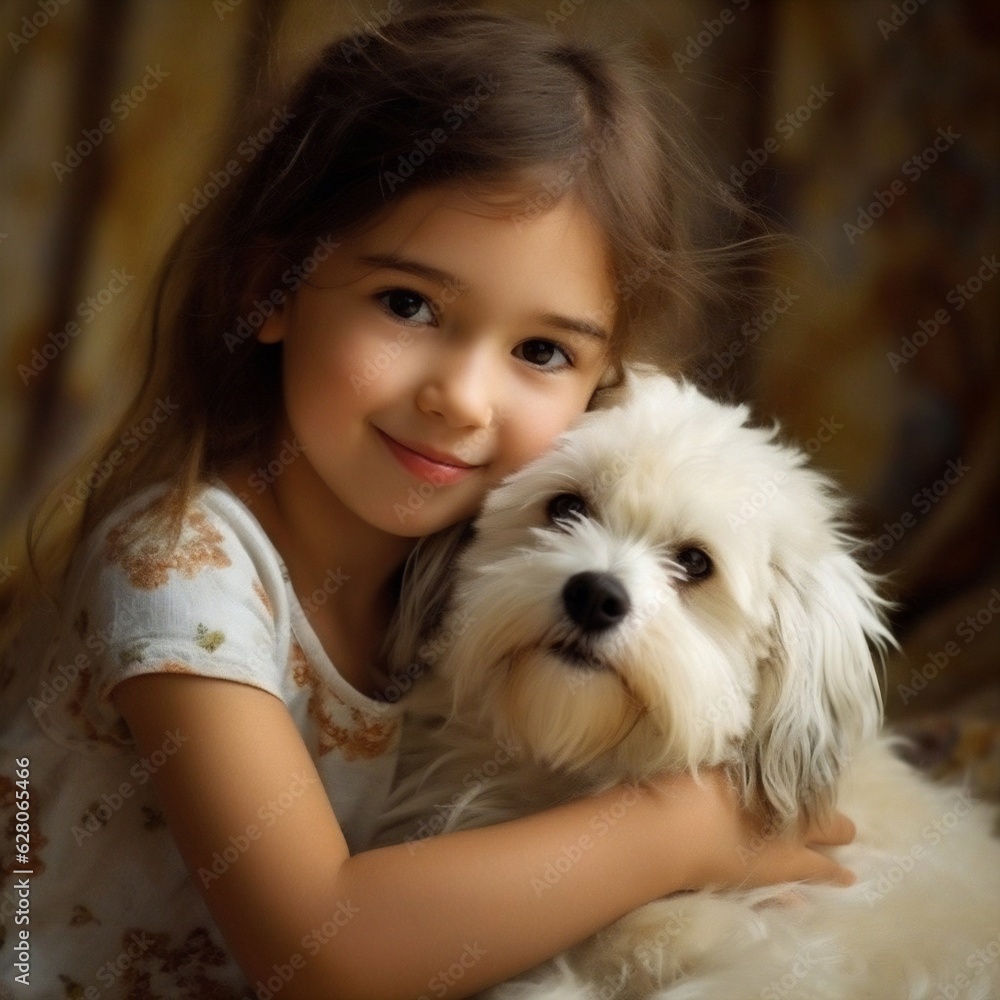 Generative AI : Joyful Companions: Delighted 9-Year-Old Girl and Ecstatic Dog Share Pure Happiness Outdoors Generative AI : Joyful Companions: Delighted 9-Year-Old Girl and Ecstatic Dog Share Pure Happiness Outdoors