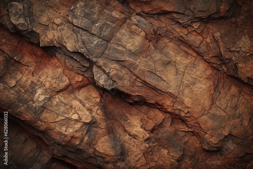 Dark red orange brown rock texture with cracks. Close-up. Rough mountain surface. Stone granite background for design. Nature, Generative AI