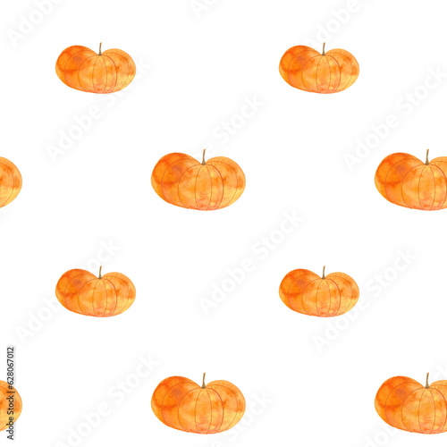 pattern with pumpkins painted in watercolor  autumn pattern seamless  print for halloween