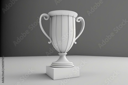 Minimalistic white trophy cup 3D render. Generative AI