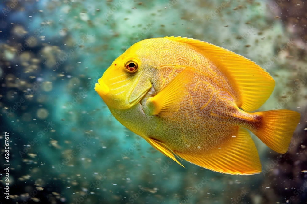 Illustration of a yellow fish swimming in a vibrant blue water, created using generative AI Illustration of a yellow fish swimming in a vibrant blue water, created using generative AI