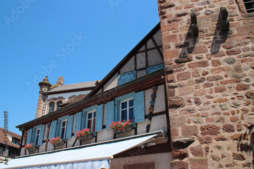 old half-timbered and stone houses in obernai in alsace (france)