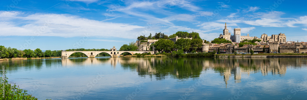 Panorama view of the city of Avignon on the Rhone River, France - obrazy, fototapety, plakaty 