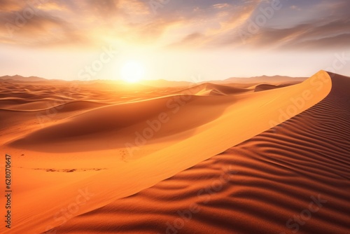 Illustration of a beautiful sunset over a sandy desert landscape  created using generative AI