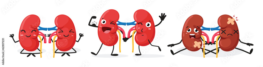 Cartoon Human kidney organ emotion, set of Cute characters, Isolated on ...