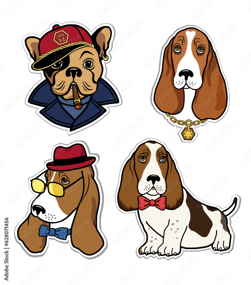 Set of stickers with cute dogs made in flat cartoon style. Perfect for ...
