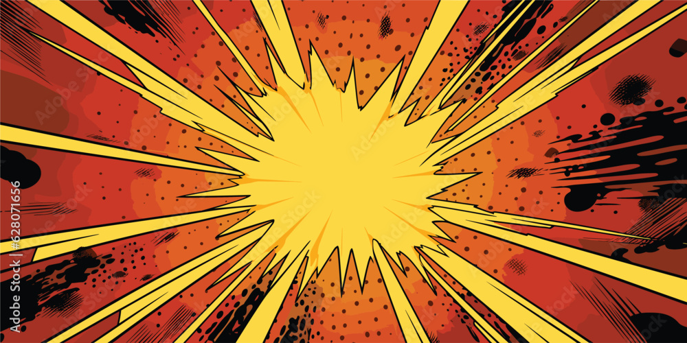 Fototapeta premium Set of vintage retro comics cartoon book cover sunburst boom explosion boom. Can be used for graphic design or illustration. Graphics vector