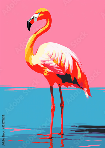 Bright neon pink flamingo