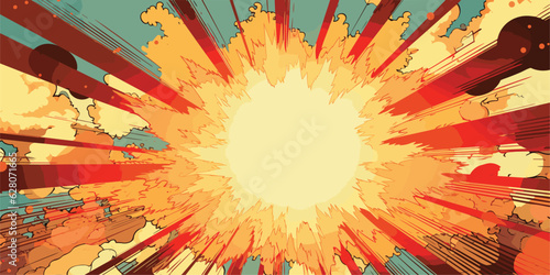 Set of vintage retro comics cartoon book cover sunburst boom explosion boom. Can be used for graphic design or illustration. Graphics vector