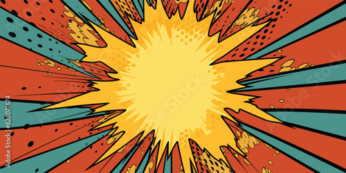 Set of vintage retro comics cartoon book cover sunburst boom explosion boom. Can be used for graphic design or illustration. Graphics vector