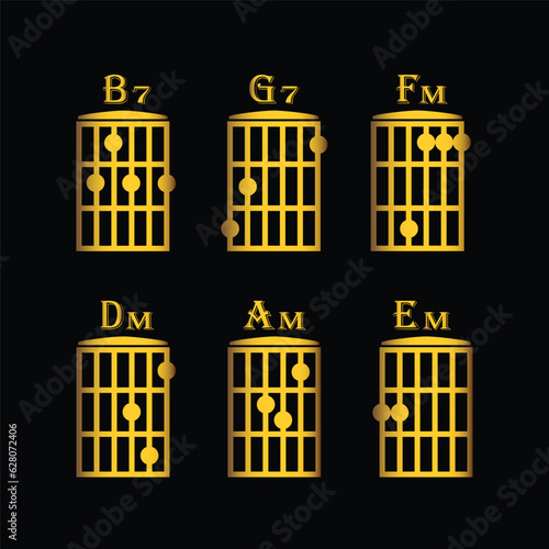 chords guitar icon, vector, template, logo, trendy, collection, flat, design, gold