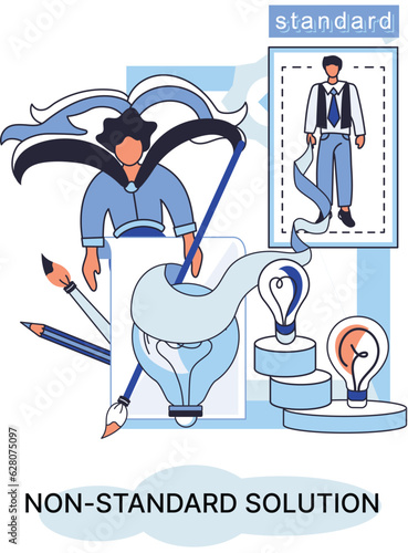 Non standart solution solving problem, answer to question or creativity idea and innovation help business success. Alternative decision or business strategy plan, fallback option or business choice
