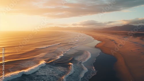 Beautiful sea sunset  neon light  sea waves  sand desert. Generative AI
