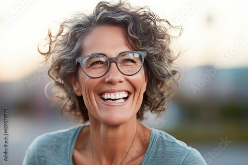 Fotomurale Happy satisfied woman wearing glasses portrait outside