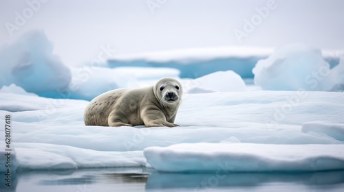 Polar bear on the ice. Weddel Seal Leptonychotes weddellii. generative ai photo