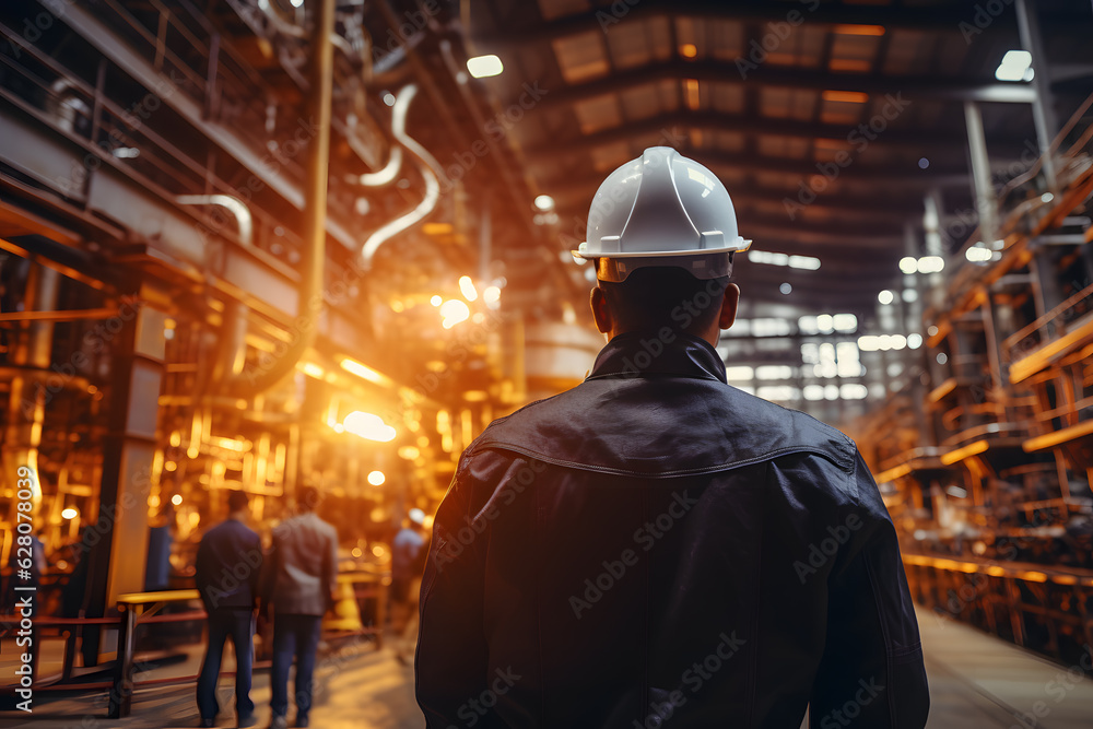 industry background back view of worker in factory industry background back view of worker in factory