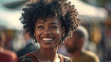 Happy satisfied black people woman portrait outside. Generative Ai