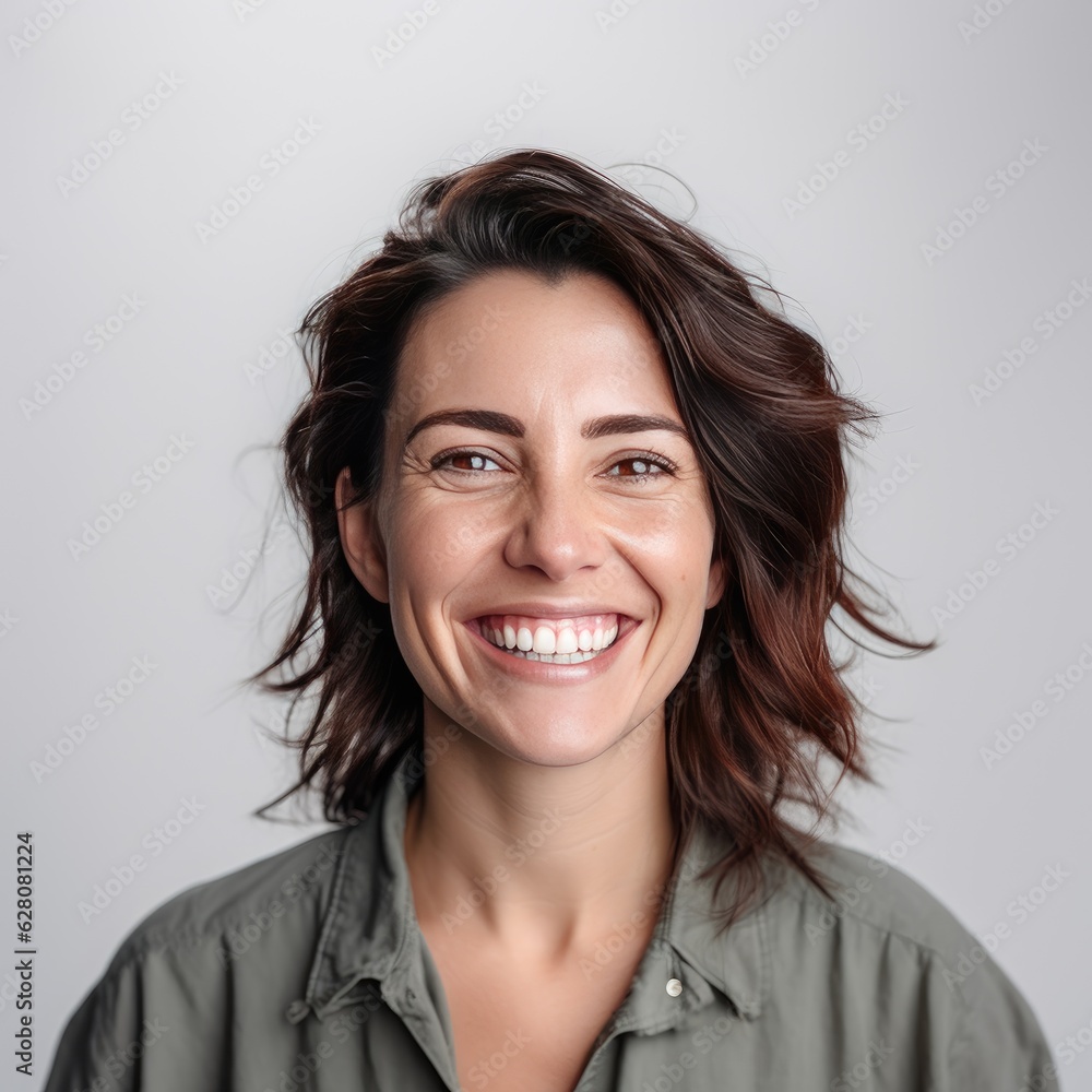 a portrait photo of a smiling woman white background a portrait photo of a smiling woman white background