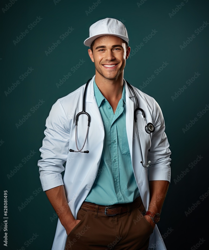 smiling male medic with Stethoscope in blue background smiling male medic with Stethoscope in blue background