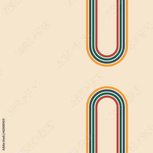 Retro vintage colors banner pink background .Abstract background in trendy 1970s style. Groovy striped design template backgrounds