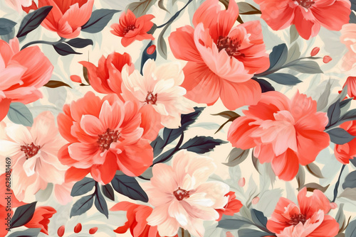 art spring flower leaf fabric wallpaper pattern textile summer drawing. Generative AI.