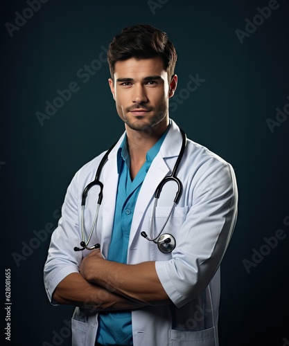 smiling male medic with Stethoscope in blue background