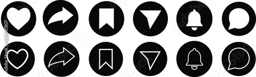 Set of generic social media user interface icons. Like, comment, share and save icons. Social media flat icon. Social media icons modern design on white background
