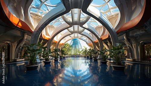 futuristic architecture background atrium interior made with Generative AI