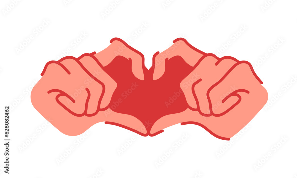 Stylized hands fold the shape of a heart. Finger gesture. Element for design. Vector illustration on an isolated white background.