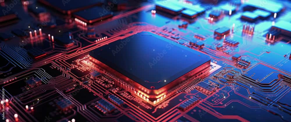 Futuristic Technology Background. Computer CPU circuit board data storage operation chip.