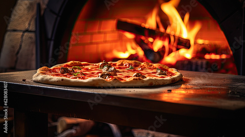 Freshly Baked Brick Oven Pizza Inside a Cozy Pizzeria, ai generative