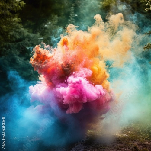 Illustration of colorful smoke emerging from the ground, created using generative AI techniques