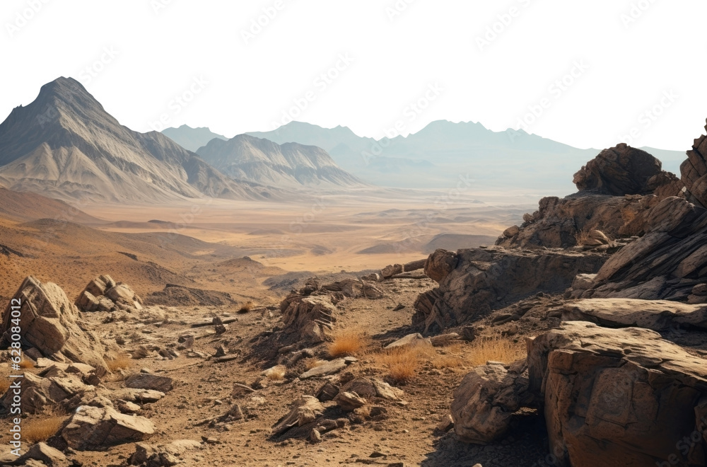 barren desert landscape. transparent PNG. Desert landscape. rocky alien planet. Mars surface.