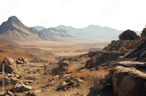 barren desert landscape. transparent PNG. Desert landscape. rocky alien planet. Mars surface. photo