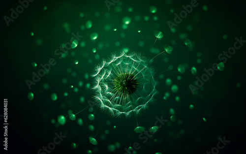 Stylized 3D dandelion with abstract green background. AI generated