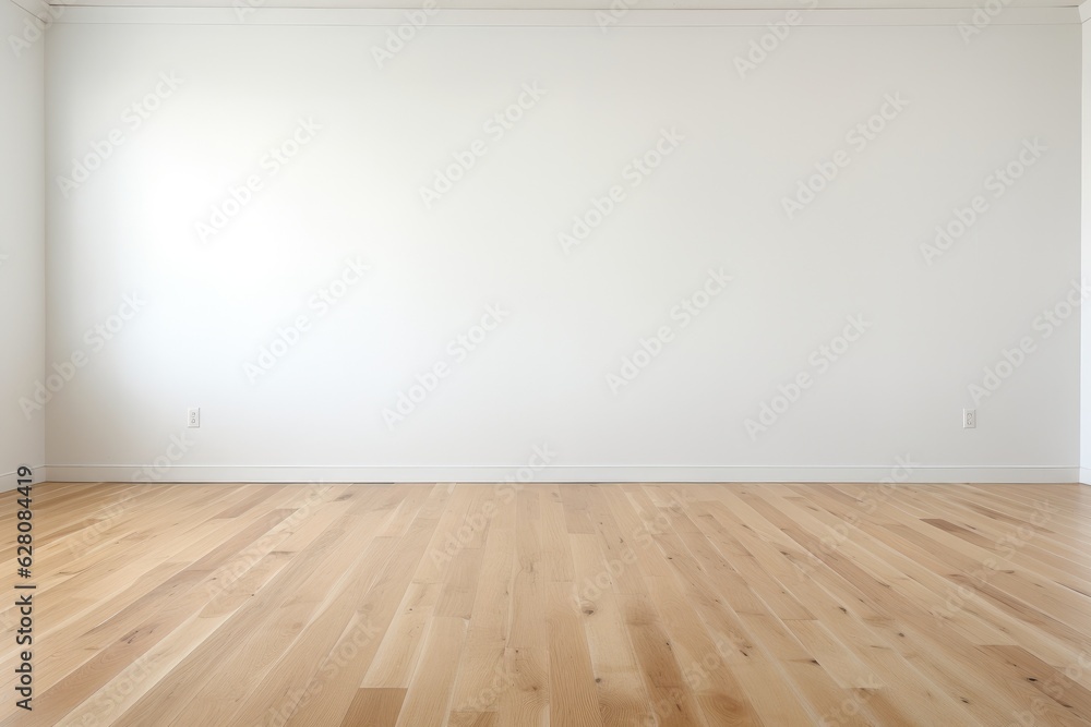 Empty room and wall and wooden floor with interesting with glare from the window. Interior background for the presentation. Generative AI Empty room and wall and wooden floor with interesting with glare from the window. Interior background for the presentation. Generative AI