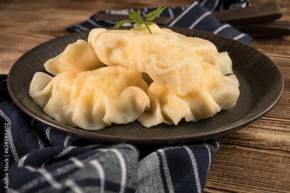 Appetizing traditional East Europe dumplings (pierogi) with cheese. Appetizing traditional East Europe dumplings (pierogi) with cheese.