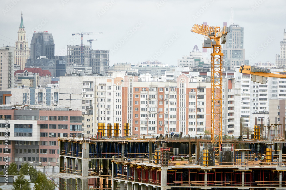 Construction of new buildings in Moscow, Russia. Panorama of the city.