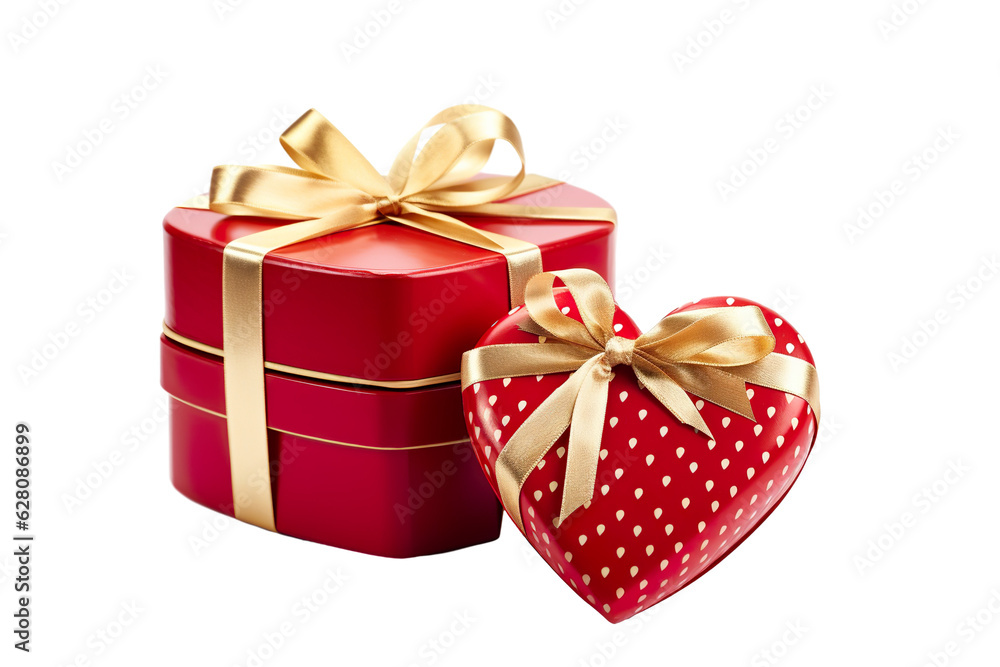 Red heart shape gift boxes, isolated on white background PNG Red heart shape gift boxes, isolated on white background PNG