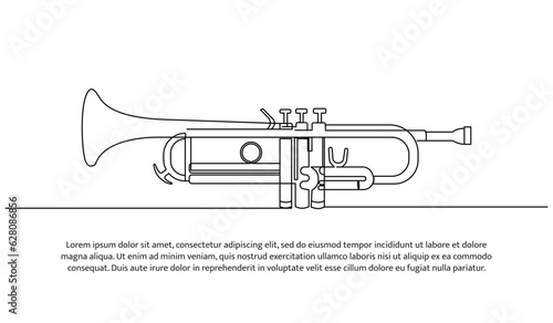 Trumpet one continuous line design. Decorative elements drawn on a white background.