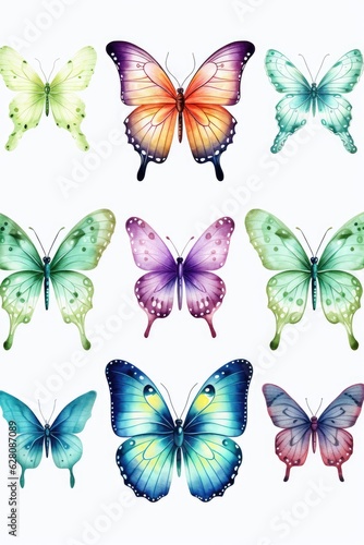 set of watercolor butterflies isolated on white  AI Generated