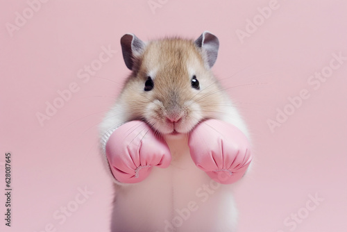 Creative template graphics image of funny hamster wear boxing gloves created with generative ai modern technology © Tetiana