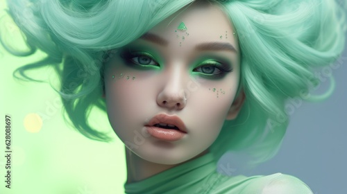 Enchanting Green: Unleashing the Fantasy of Green Hair and Makeup, generative ai
