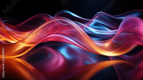 Neon colored waves on a dark background abstract glowing spectrum lines psychedelic aesthetic 3d rendering