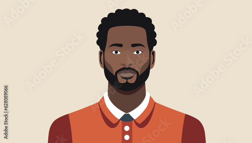 Black man face and upper body - Vector illustration portrait of male person in professional casual clothes looking into camera. Flat design character with beige background