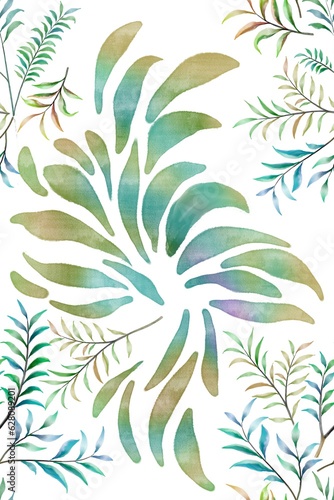Hand drawn colorful leaves in watercolor, retro style.