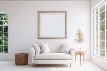 empty picture frame in the living room, frame mockup poster mockup, print mockup
