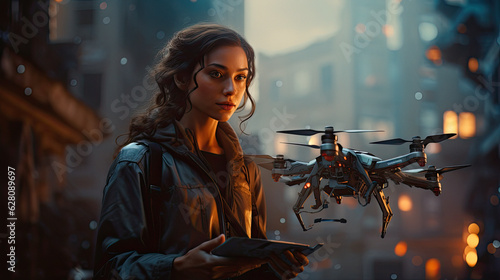 Woman, drone operator. ai generative