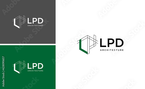 Modern Home Architecture Logo. Abstract Real Estate  House Vector Template. Letter LPD Roof Design photo